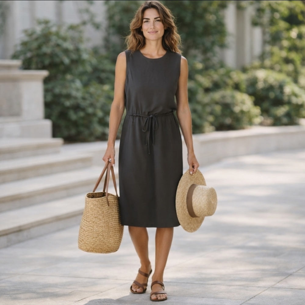 Talbots Black wool Dress Sleeveless Drawstring waist classic casual  Sz 12P